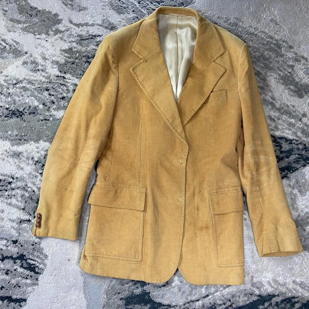 Hunter Hill Blazer Jacket Mens 46‎ XL Brown Cotton Corduroy Notch Lapel Lined